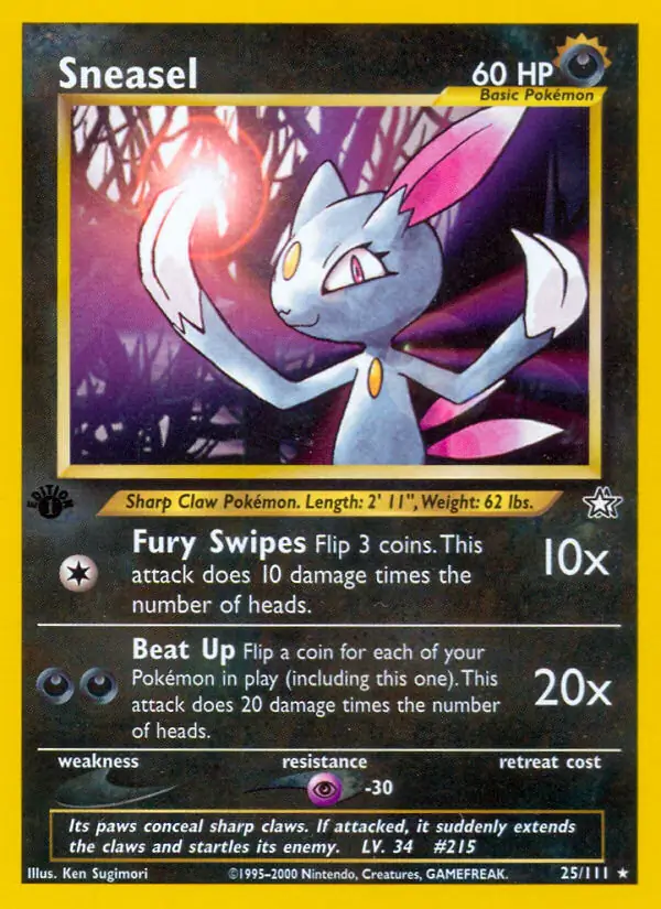 Sneasel Pokemon card from Neo Genesis 1st Edition