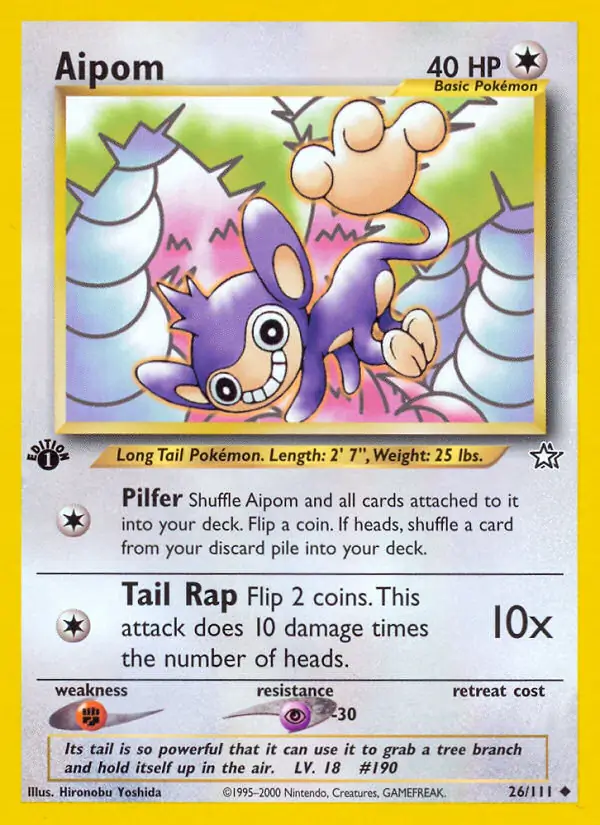 Aipom Pokemon card from Neo Genesis 1st Edition