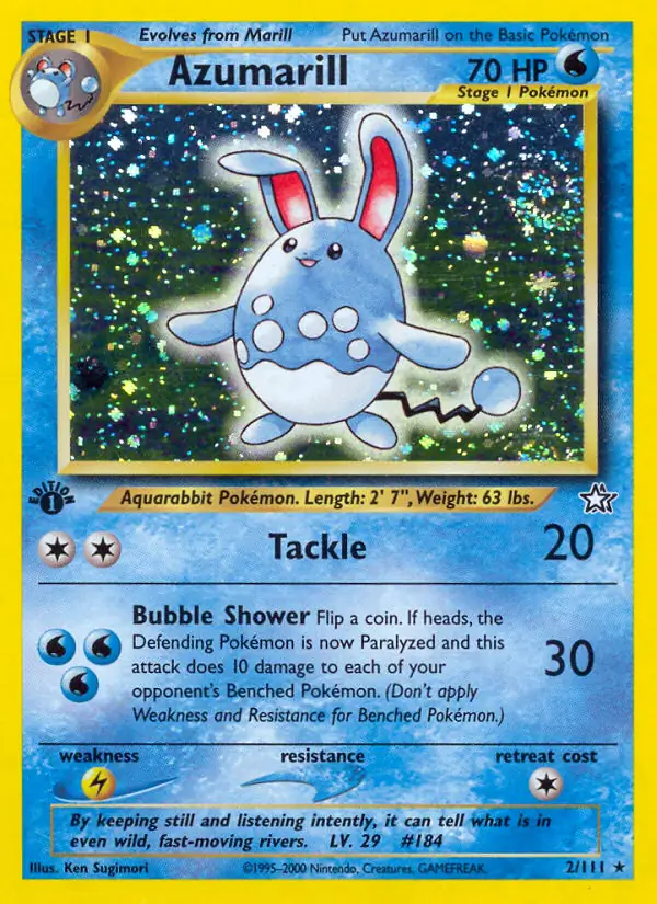 Azumarill Holo Pokemon card from Neo Genesis 1st Edition