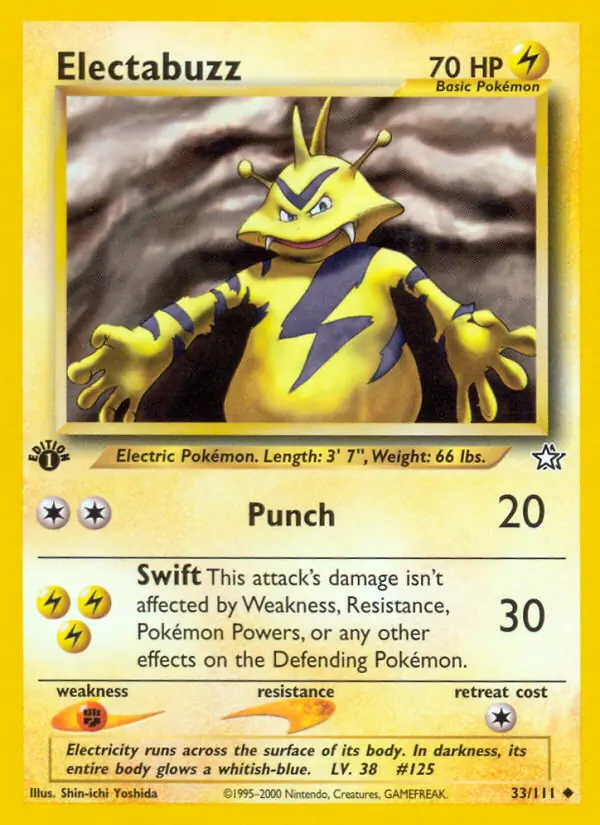 Electabuzz Pokemon card from Neo Genesis 1st Edition