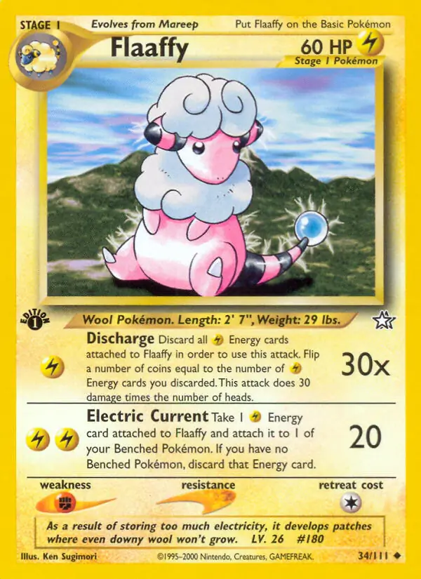 Flaaffy Pokemon card from Neo Genesis 1st Edition