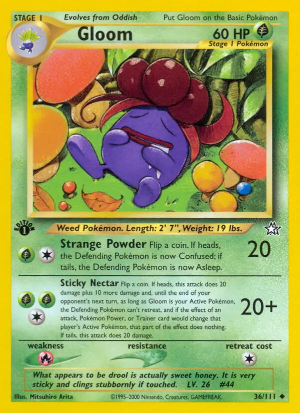 Gloom Pokemon card from Neo Genesis 1st Edition