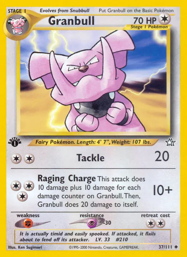 Granbull Pokemon card from Neo Genesis 1st Edition