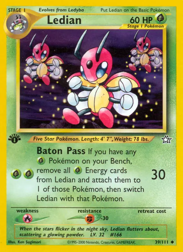 Ledian Pokemon card from Neo Genesis 1st Edition