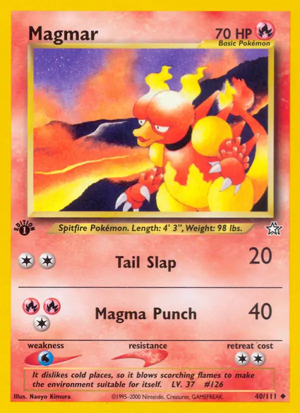 Magmar Pokemon card from Neo Genesis 1st Edition