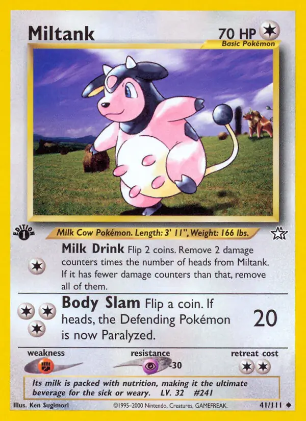 Miltank Pokemon card from Neo Genesis 1st Edition
