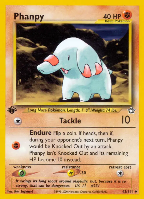 Phanpy Pokemon card from Neo Genesis 1st Edition