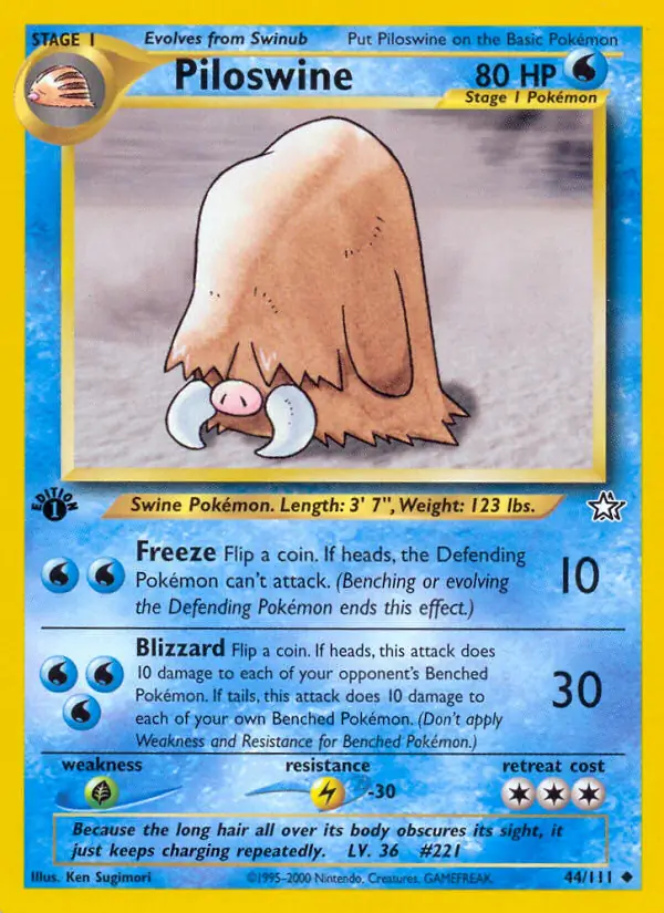 Piloswine Pokemon card from Neo Genesis 1st Edition