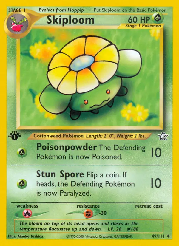 Skiploom Pokemon card from Neo Genesis 1st Edition