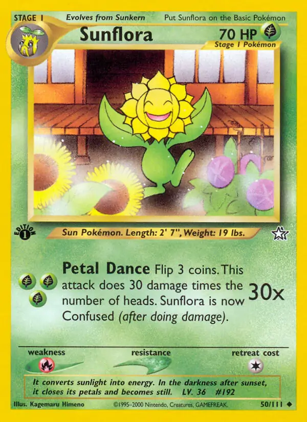 Sunflora Pokemon card from Neo Genesis 1st Edition