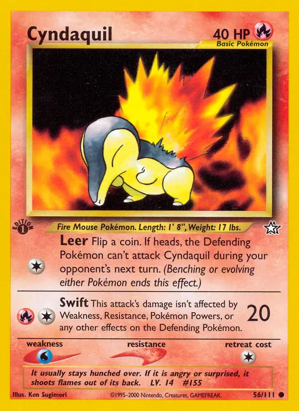 Cyndaquil Pokemon card from Neo Genesis 1st Edition
