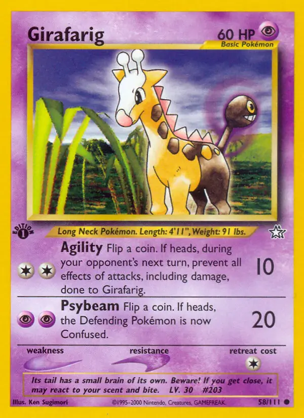 Girafarig Pokemon card from Neo Genesis 1st Edition