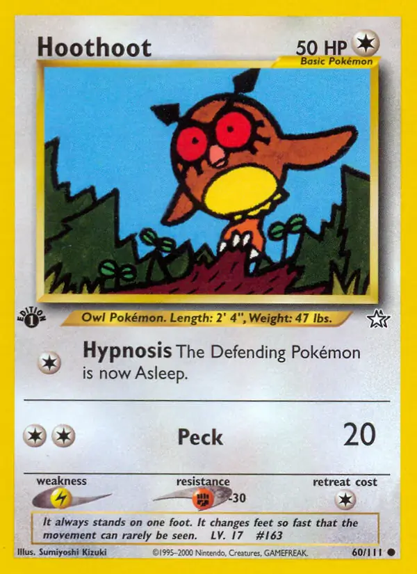 Hoothoot Pokemon card from Neo Genesis 1st Edition