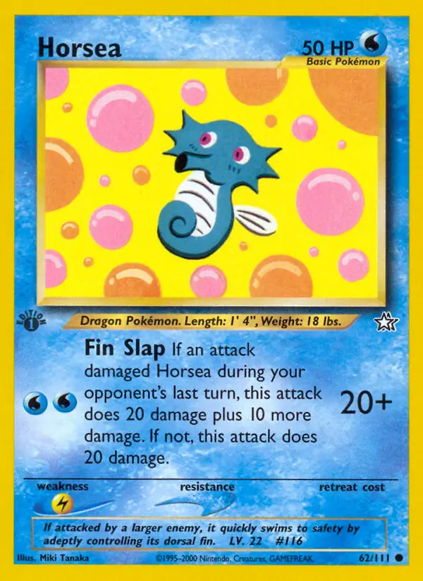 Horsea Pokemon card from Neo Genesis 1st Edition