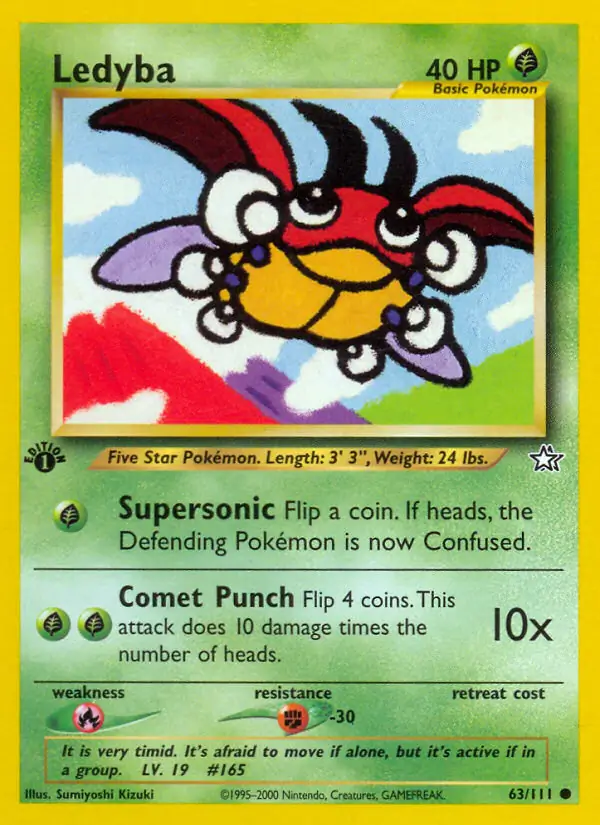 Ledyba Pokemon card from Neo Genesis 1st Edition