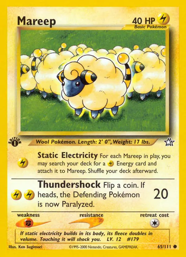 Mareep Pokemon card from Neo Genesis 1st Edition