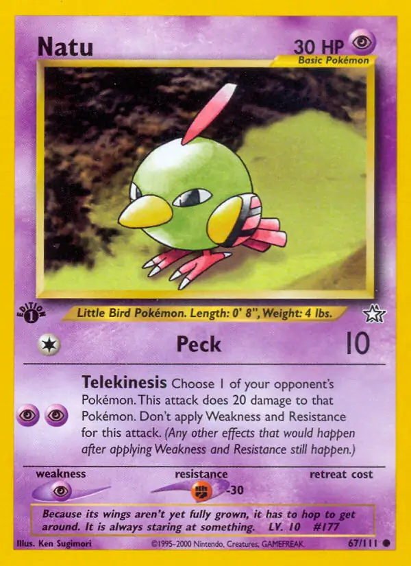 Natu Pokemon card from Neo Genesis 1st Edition