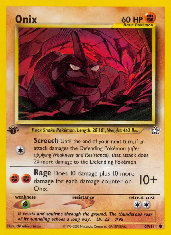 Onix Pokemon card from Neo Genesis 1st Edition
