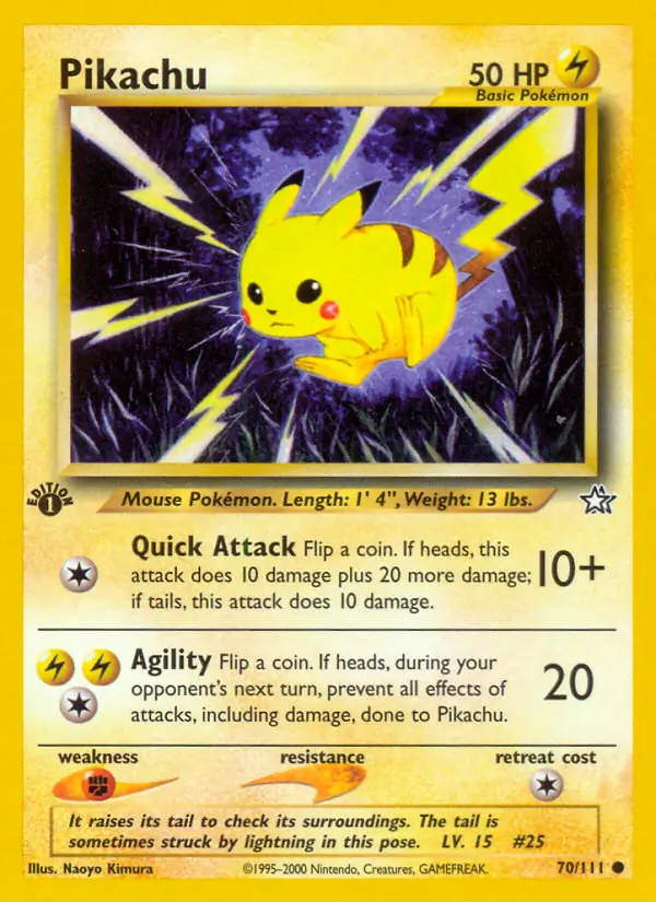 Pikachu Pokemon card from Neo Genesis 1st Edition
