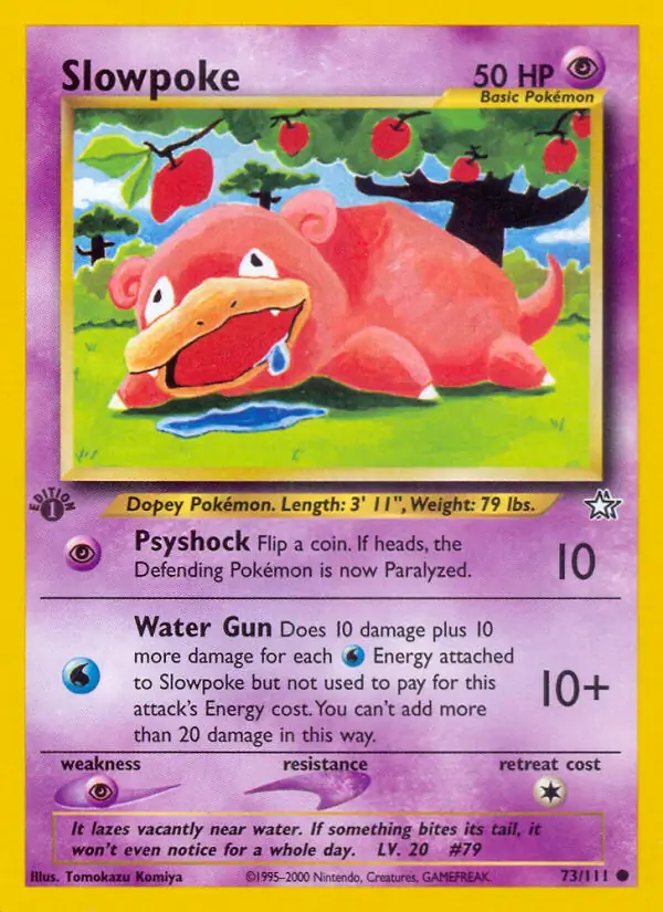 Slowpoke Pokemon card from Neo Genesis 1st Edition