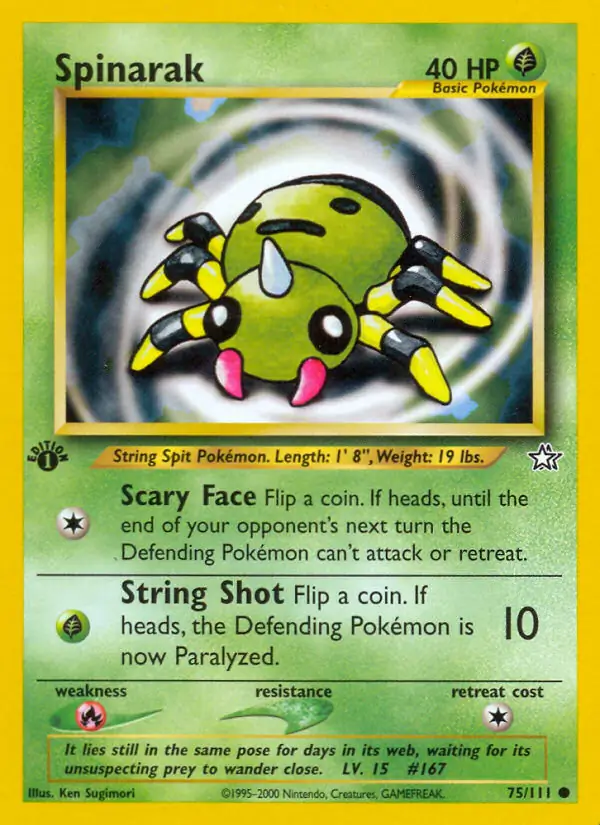 Spinarak Pokemon card from Neo Genesis 1st Edition