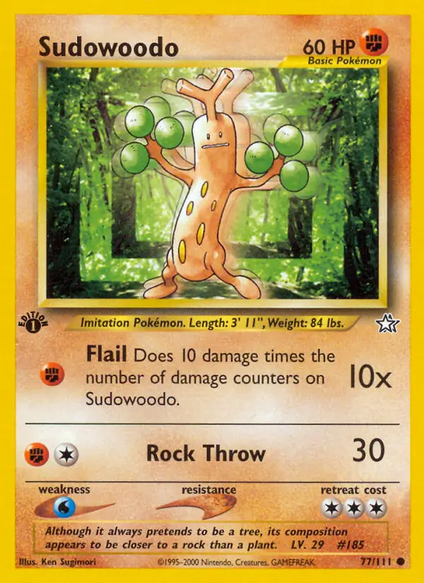 Sudowoodo Pokemon card from Neo Genesis 1st Edition