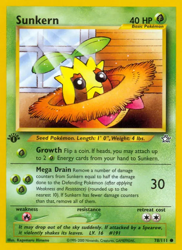 Sunkern Pokemon card from Neo Genesis 1st Edition