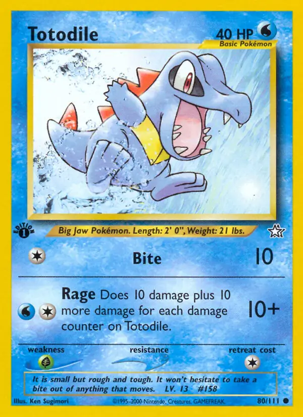 Totodile Pokemon card from Neo Genesis 1st Edition