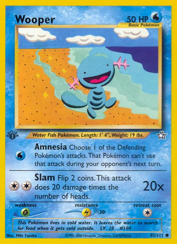 Wooper Pokemon card from Neo Genesis 1st Edition