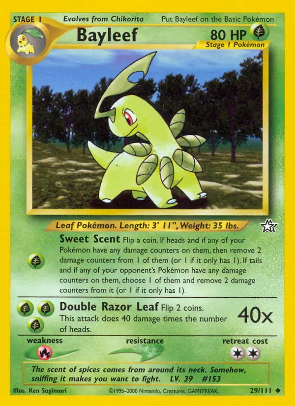 Bayleef Pokemon card from Neo Genesis