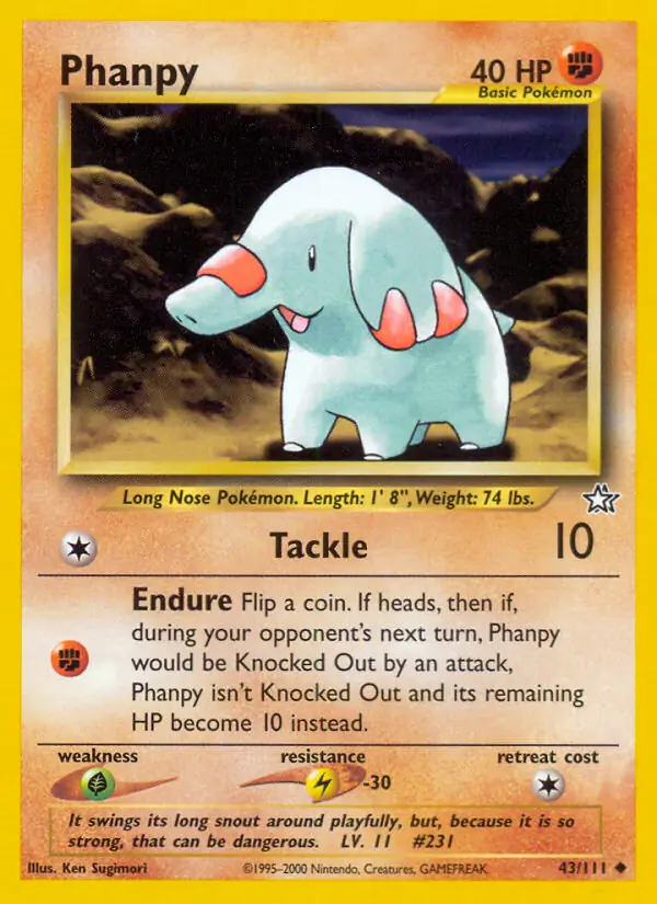 Phanpy Pokemon card from Neo Genesis