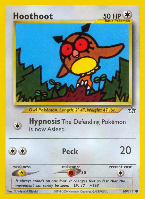 Hoothoot Pokemon card from Neo Genesis