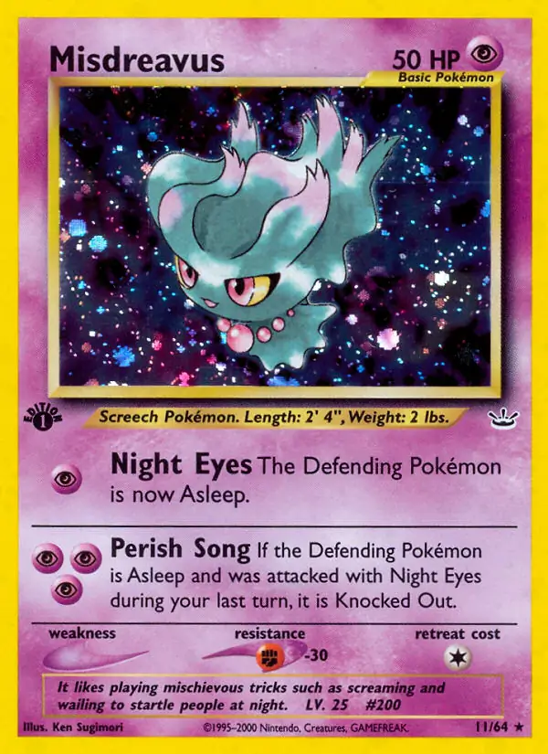 Misdreavus Holo Pokemon card from Neo Revelation 1st Edition
