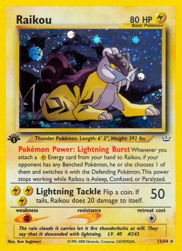 Raikou Holo Pokemon card from Neo Revelation 1st Edition
