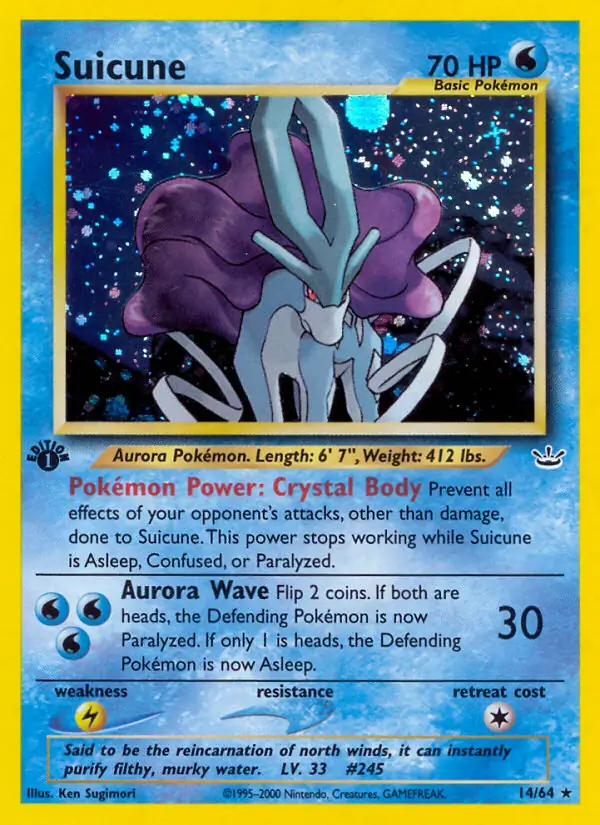 Suicune Holo Pokemon card from Neo Revelation 1st Edition