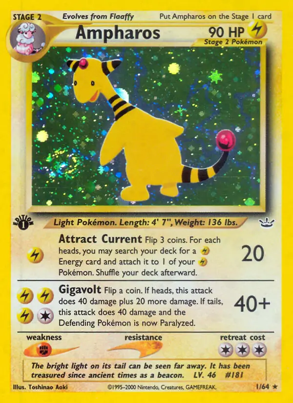 Ampharos Holo Pokemon card from Neo Revelation 1st Edition
