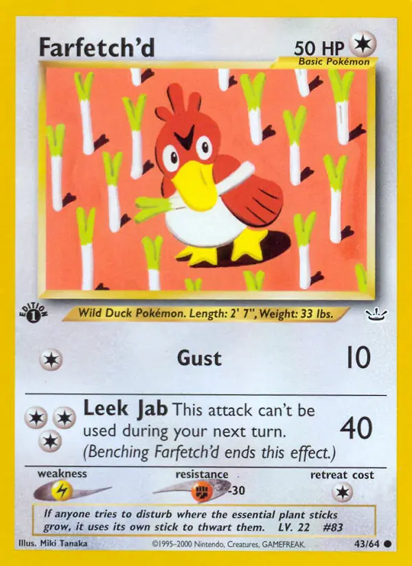Farfetch'd Pokemon card from Neo Revelation 1st Edition