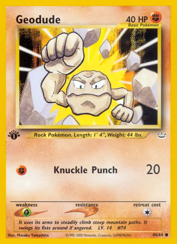 Geodude Pokemon card from Neo Revelation 1st Edition