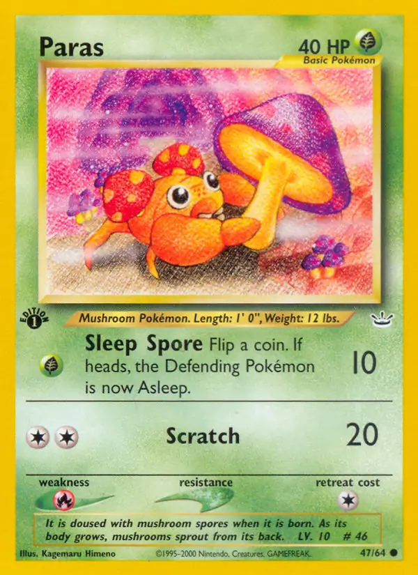 Paras Pokemon card from Neo Revelation 1st Edition
