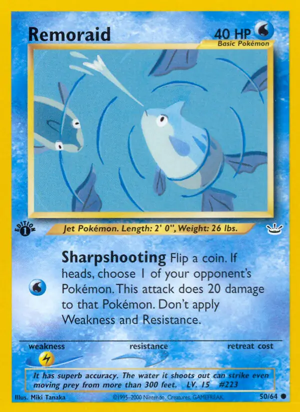 Remoraid Pokemon card from Neo Revelation 1st Edition
