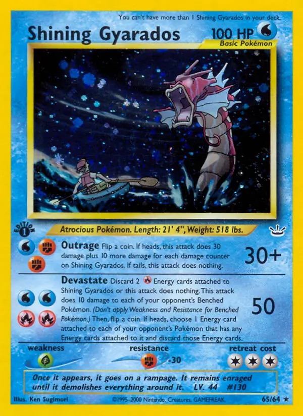 Shining Gyarados Secret Pokemon card from Neo Revelation 1st Edition
