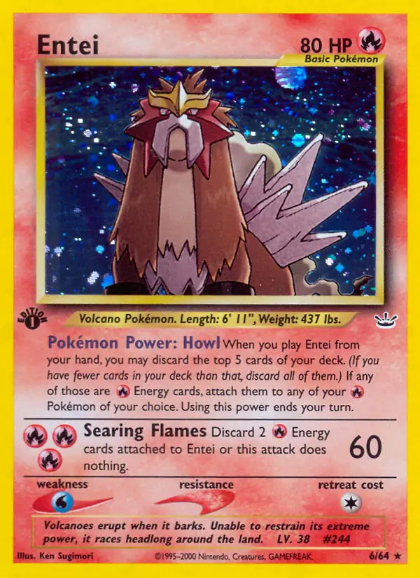 Entei Holo Pokemon card from Neo Revelation 1st Edition