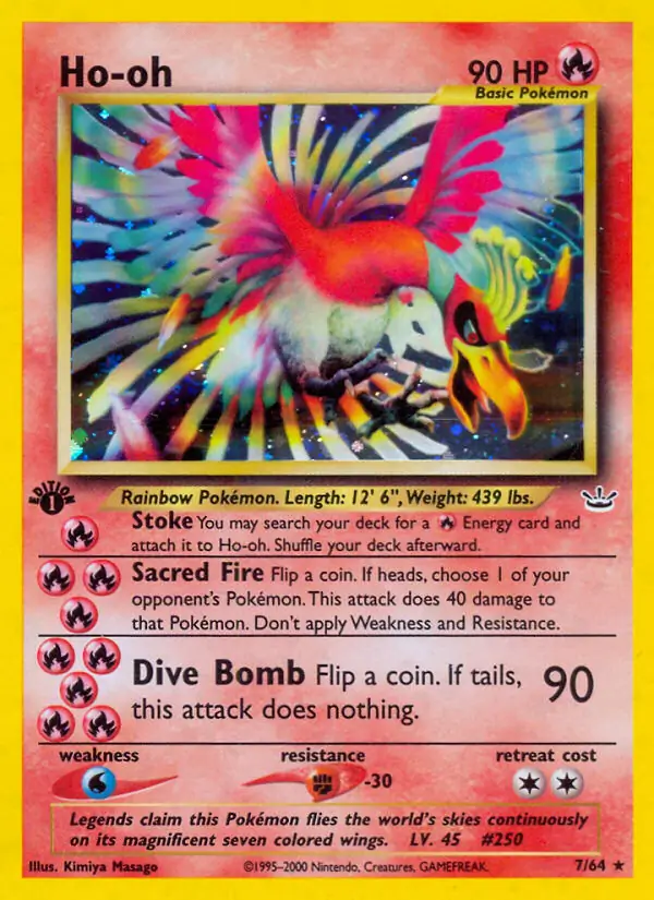 Ho-oh Holo Pokemon card from Neo Revelation 1st Edition
