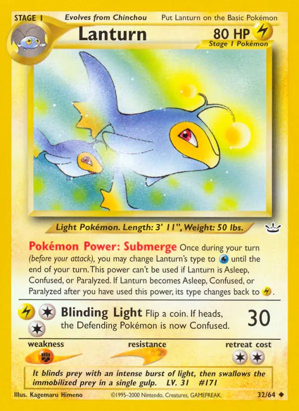 Lanturn Pokemon card from Neo Revelation