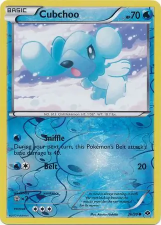 Cubchoo Reverse Holo Pokemon card from Next Destinies