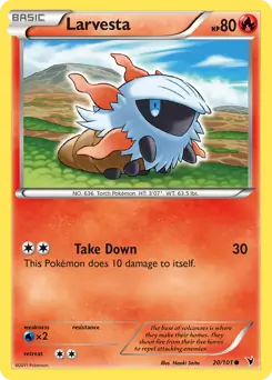 Larvesta Pokemon card from Noble Victories