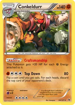 Conkeldurr Holo Pokemon card from Noble Victories