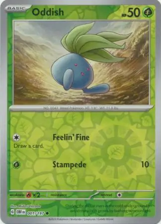 Oddish Reverse Holo Pokemon card from Obsidian Flames
