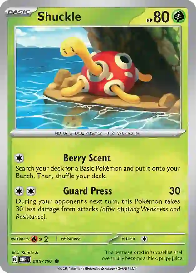 Shuckle Pokemon card from Obsidian Flames