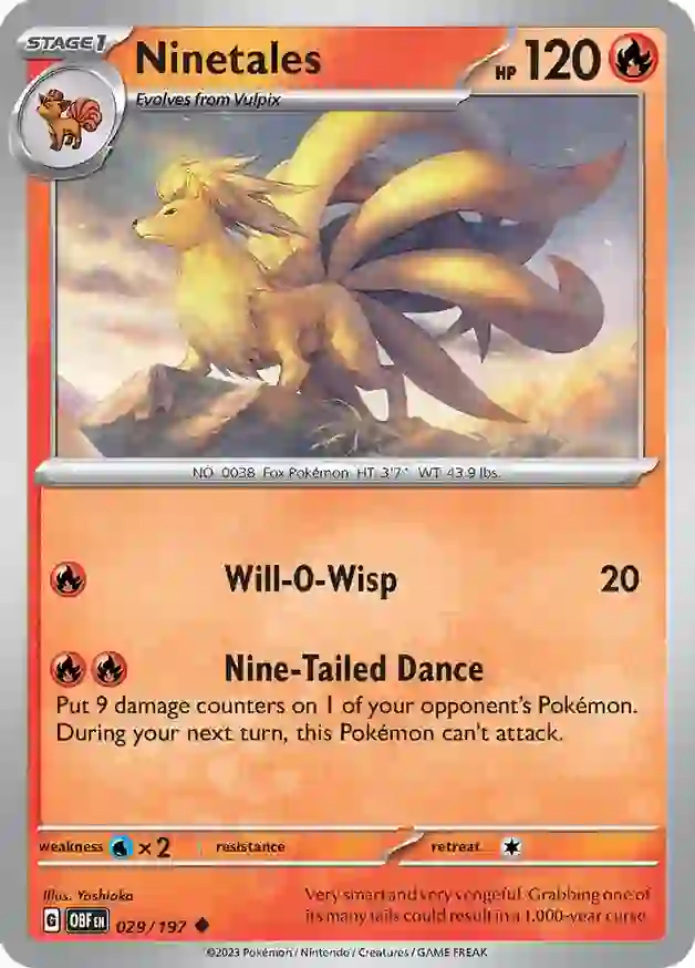Ninetales Pokemon card from Obsidian Flames
